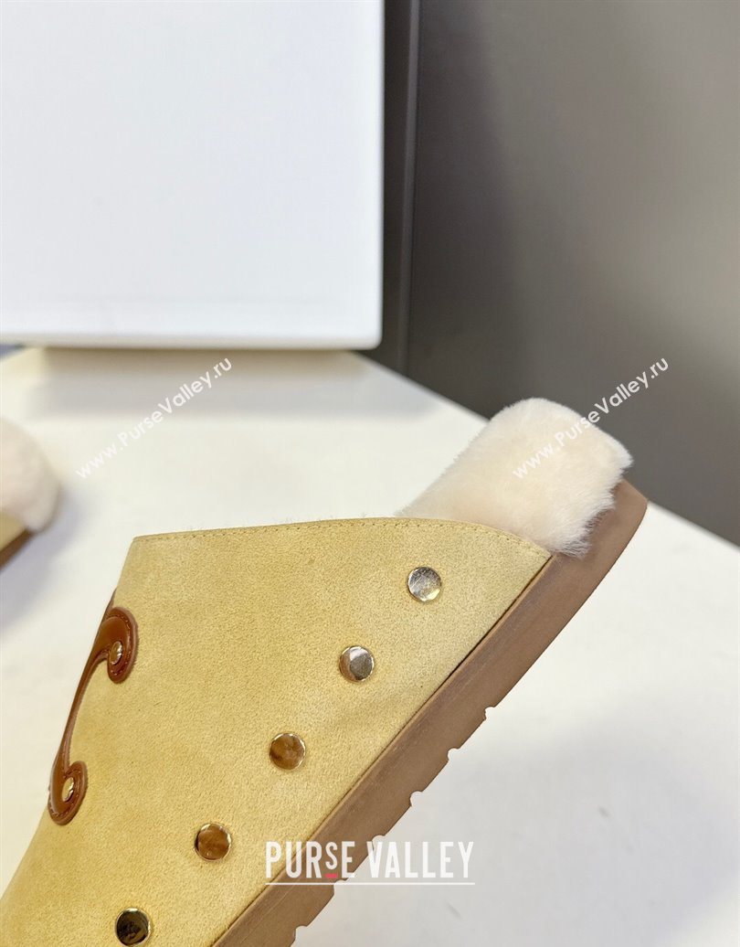 Celine Pitea Clog Flat Mules in Suede and Wool with Studs Yellow 2025 (MD-251024056)