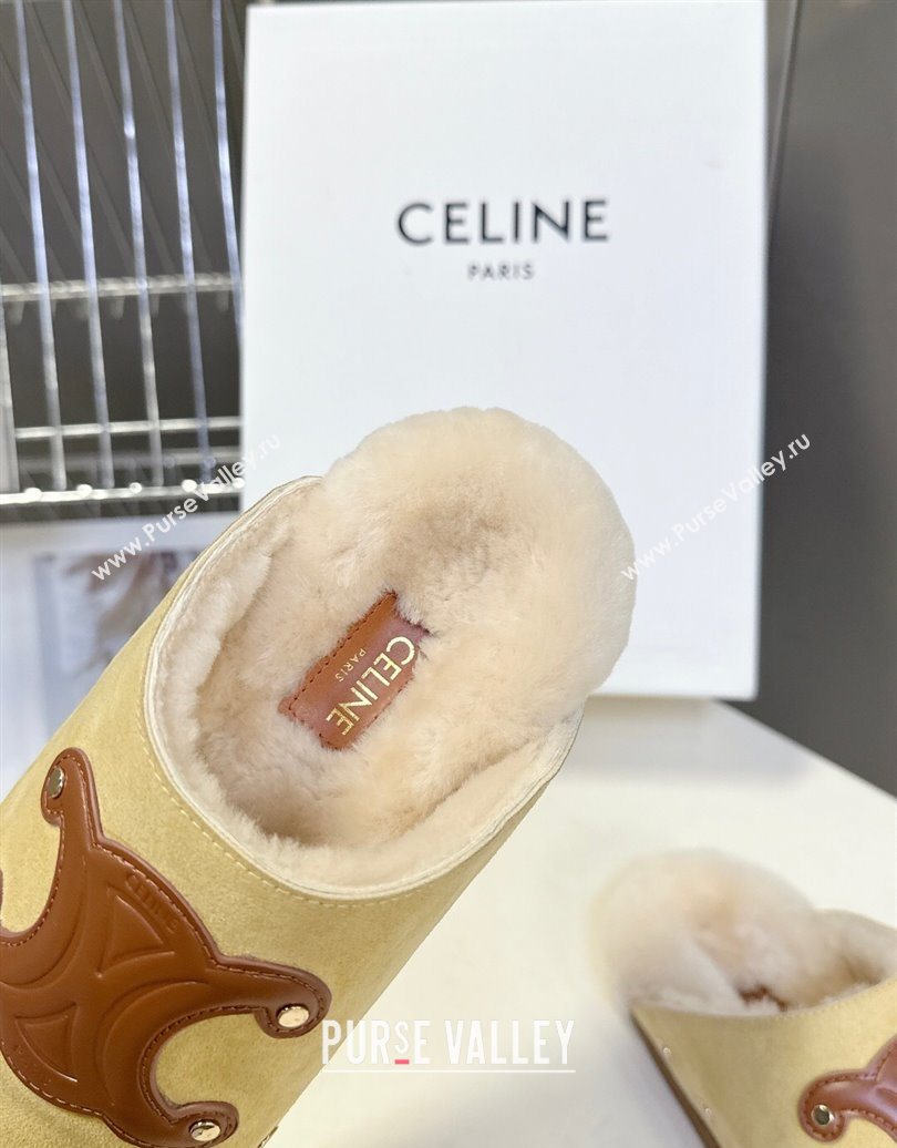 Celine Pitea Clog Flat Mules in Suede and Wool with Studs Yellow 2025 (MD-251024056)