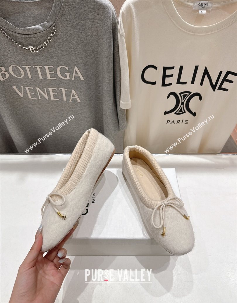 Celine Abby Ballerinas Flat in Alpaca Wool Fabric with Bow White 2025 (MD-251024023)