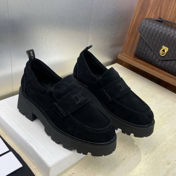 Celine Triomphe Platform Loafers 5cm in Suede with Logo Strap Black 2025 CE102404 (JC-251024057)