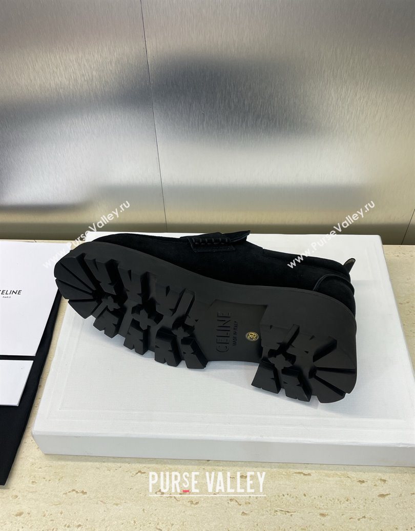 Celine Triomphe Platform Loafers 5cm in Suede with Logo Strap Black 2025 CE102404 (JC-251024057)