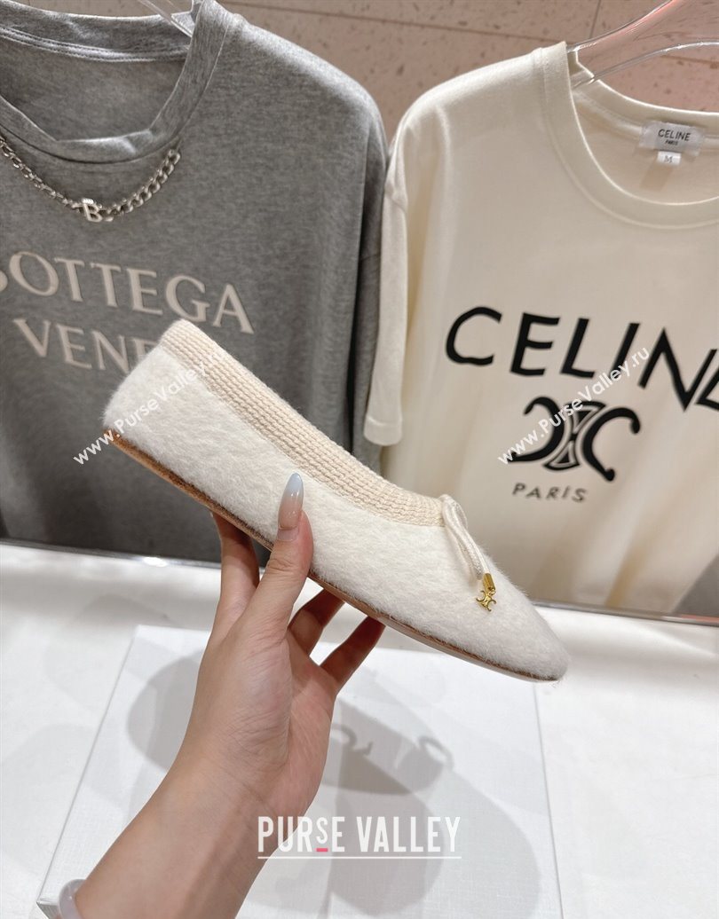 Celine Abby Ballerinas Flat in Alpaca Wool Fabric with Bow White 2025 (MD-251024023)