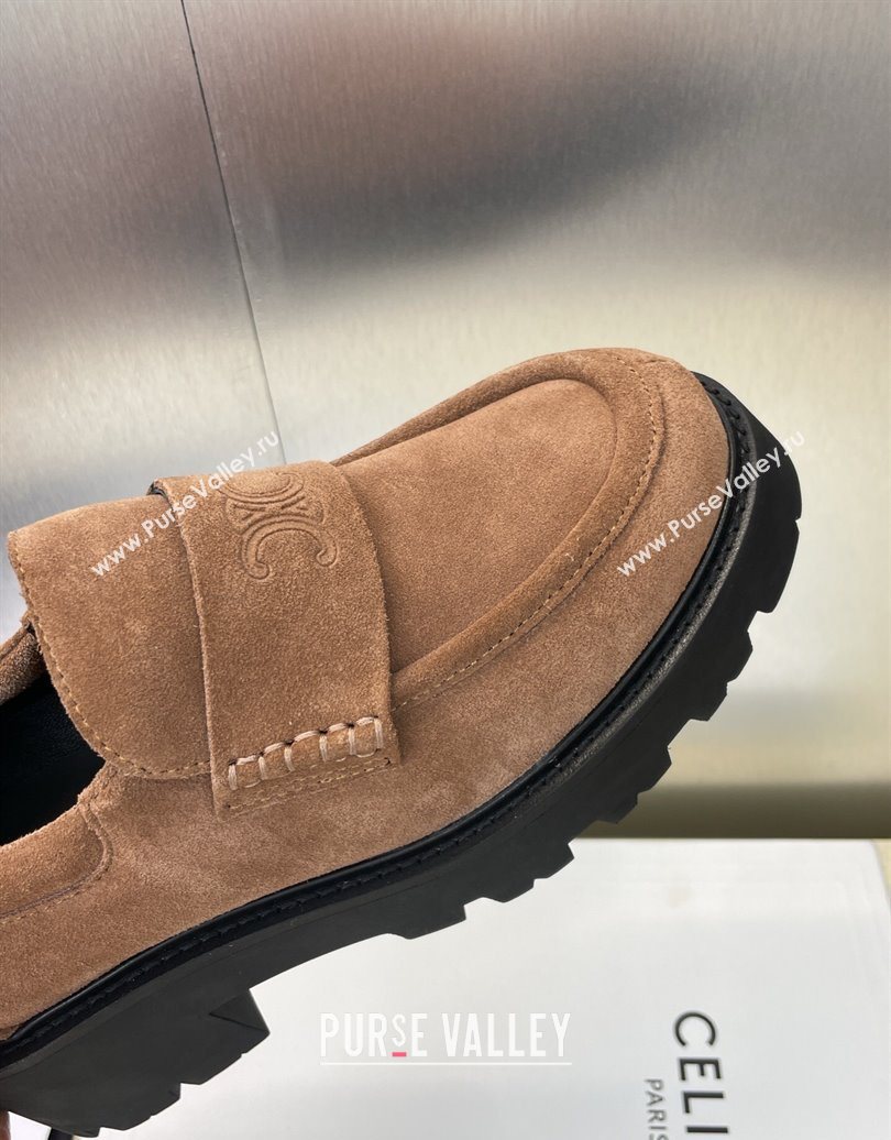 Celine Triomphe Platform Loafers 5cm in Suede with Logo Strap Brown 2025 CE102404 (JC-251024058)