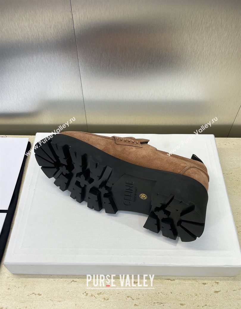 Celine Triomphe Platform Loafers 5cm in Suede with Logo Strap Brown 2025 CE102404 (JC-251024058)