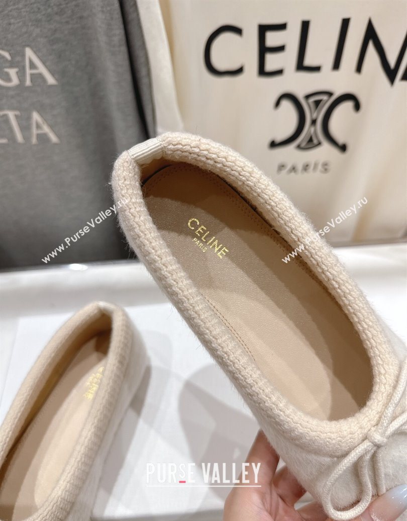 Celine Abby Ballerinas Flat in Alpaca Wool Fabric with Bow White 2025 (MD-251024023)