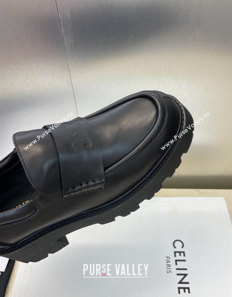Celine Triomphe Platform Loafers 5cm in Calfskin Leather with Logo Strap Black 2025 CE102404 (JC-251024059)