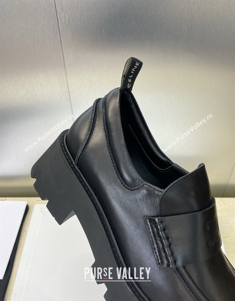 Celine Triomphe Platform Loafers 5cm in Calfskin Leather with Logo Strap Black 2025 CE102404 (JC-251024059)