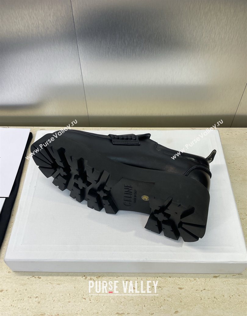 Celine Triomphe Platform Loafers 5cm in Calfskin Leather with Logo Strap Black 2025 CE102404 (JC-251024059)