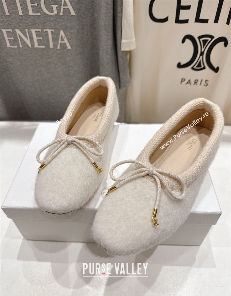 Celine Abby Ballerinas Flat in Alpaca Wool Fabric with Bow White 2025 (MD-251024023)