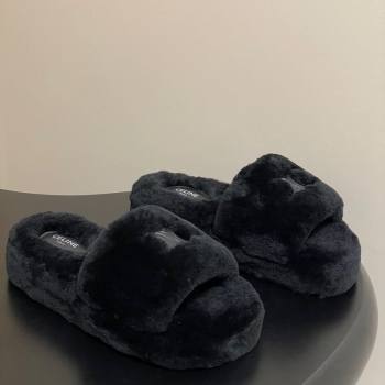 Celine Triomphe Wool Platform Slides Sandal Black 2025 CE102406 (MD-251024071)
