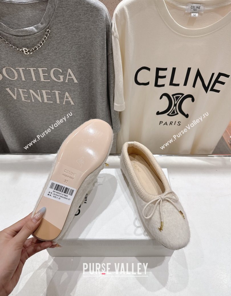 Celine Abby Ballerinas Flat in Alpaca Wool Fabric with Bow White 2025 (MD-251024023)