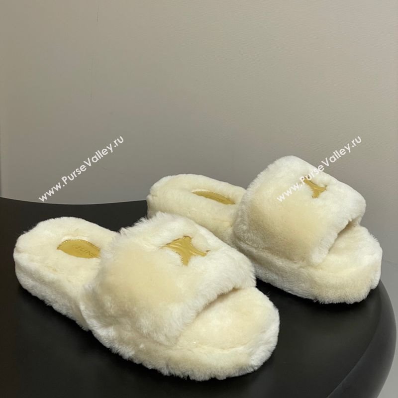 Celine Triomphe Wool Platform Slides Sandal White 2025 CE102406 (MD-251024072)