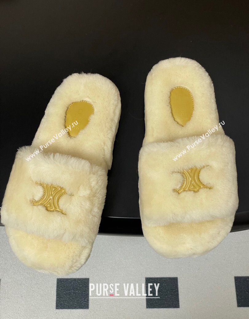 Celine Triomphe Wool Platform Slides Sandal White 2025 CE102406 (MD-251024072)