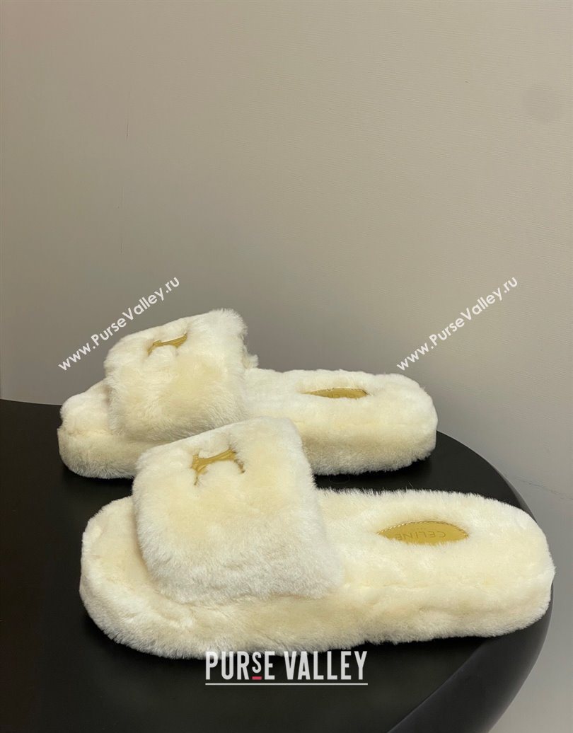 Celine Triomphe Wool Platform Slides Sandal White 2025 CE102406 (MD-251024072)
