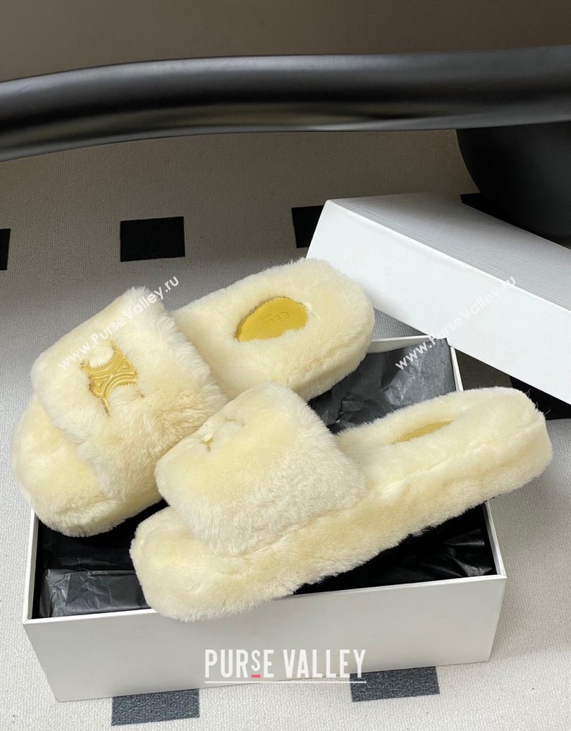 Celine Triomphe Wool Platform Slides Sandal White 2025 CE102406 (MD-251024072)