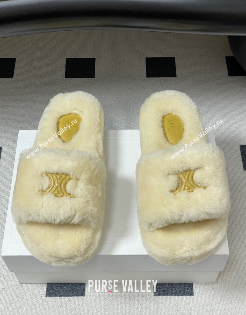 Celine Triomphe Wool Platform Slides Sandal White 2025 CE102406 (MD-251024072)