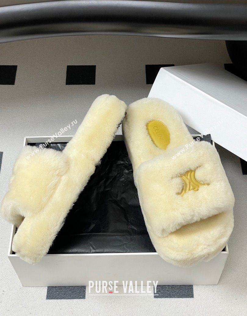 Celine Triomphe Wool Platform Slides Sandal White 2025 CE102406 (MD-251024072)