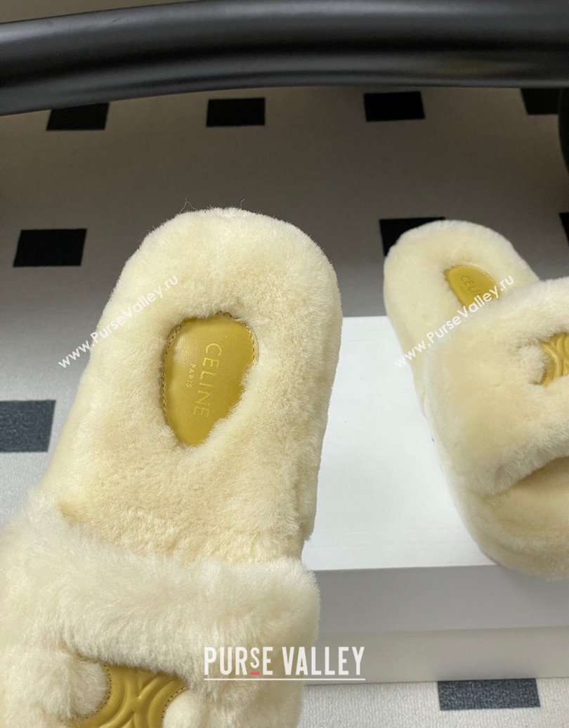 Celine Triomphe Wool Platform Slides Sandal White 2025 CE102406 (MD-251024072)