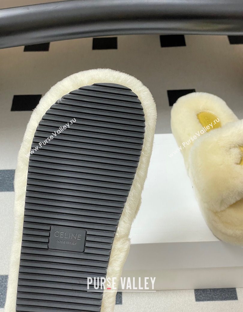 Celine Triomphe Wool Platform Slides Sandal White 2025 CE102406 (MD-251024072)