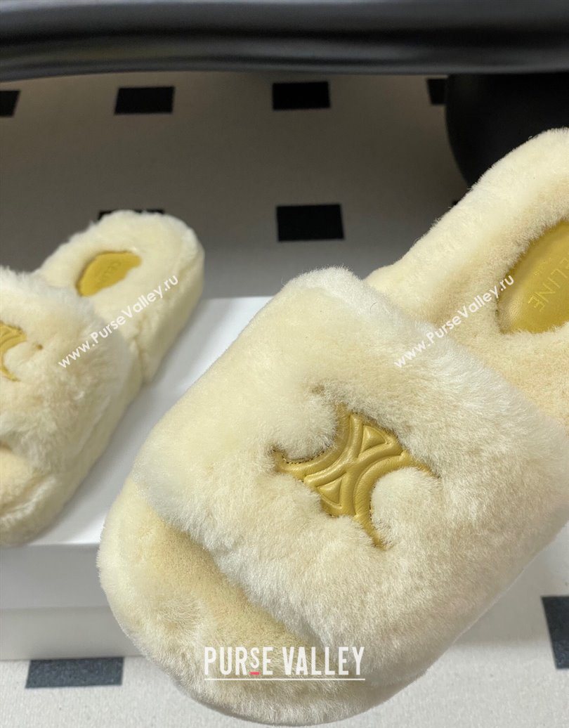 Celine Triomphe Wool Platform Slides Sandal White 2025 CE102406 (MD-251024072)