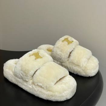 Celine Triomphe Wool Platform Slides Sandal White 2025 CE102407 (MD-251024074)