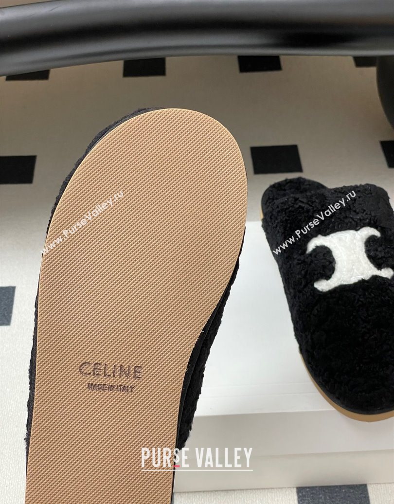 Celine Georgia Flat Slides Sandal in Shearling Black 2025 1024 (MD-251024065)