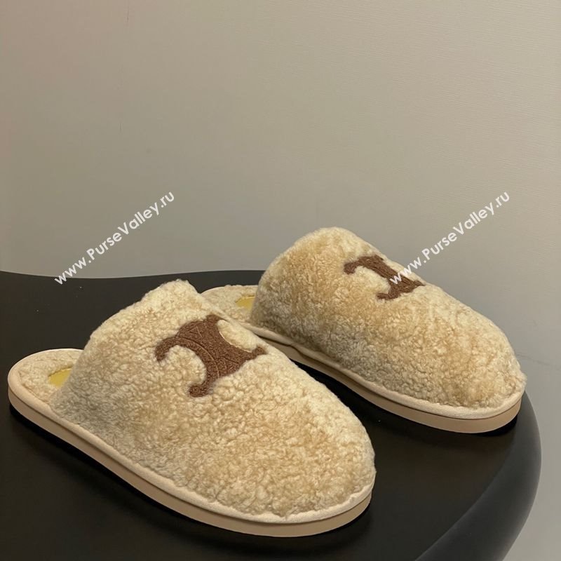 Celine Georgia Flat Slides Sandal in Shearling Beige 2025 1024 (MD-251024066)
