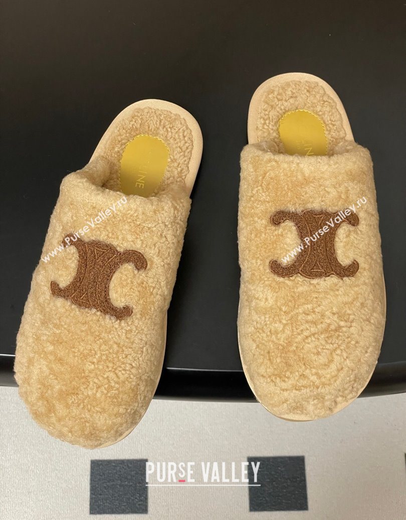 Celine Georgia Flat Slides Sandal in Shearling Beige 2025 1024 (MD-251024066)