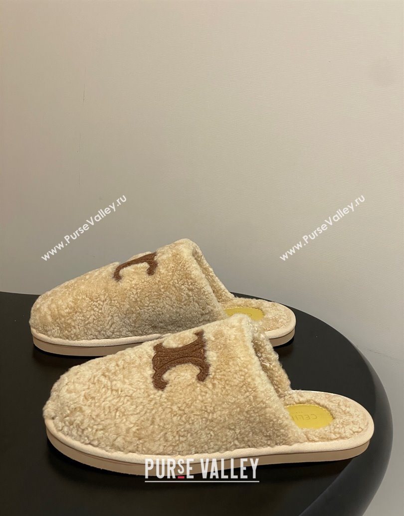 Celine Georgia Flat Slides Sandal in Shearling Beige 2025 1024 (MD-251024066)