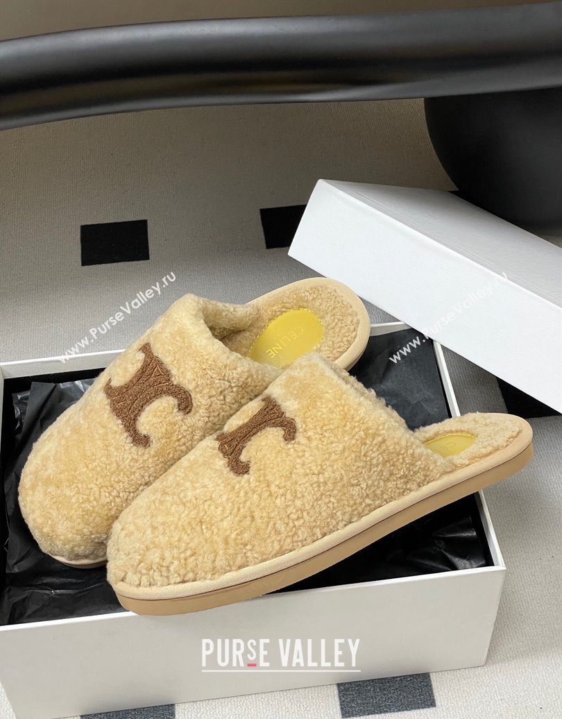 Celine Georgia Flat Slides Sandal in Shearling Beige 2025 1024 (MD-251024066)