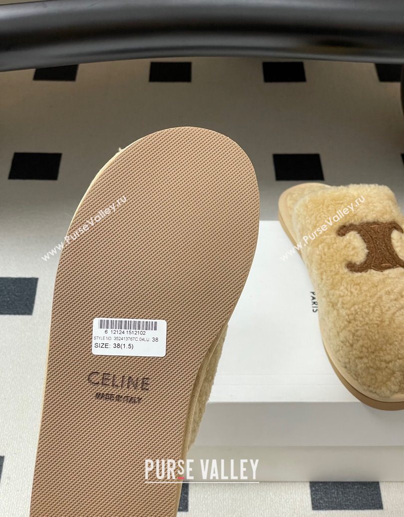Celine Georgia Flat Slides Sandal in Shearling Beige 2025 1024 (MD-251024066)