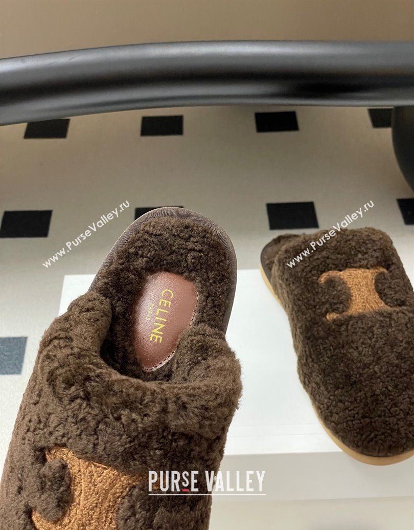 Celine Georgia Flat Slides Sandal in Shearling Dark Brown 2025 1024 (MD-251024067)