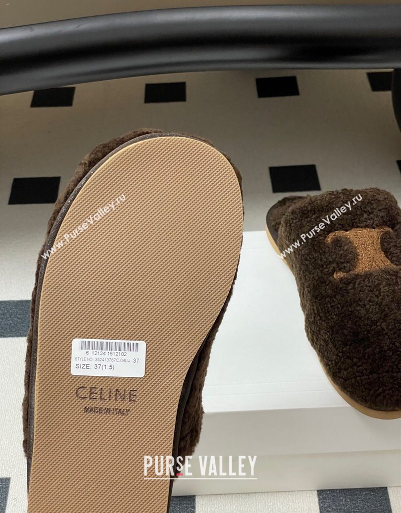 Celine Georgia Flat Slides Sandal in Shearling Dark Brown 2025 1024 (MD-251024067)