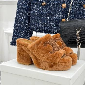 Celine Triomphe Wool Platform Slides Sandal 8cm Brown 2025 7027801 (MD-251024075)
