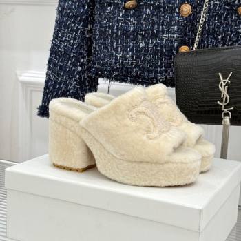 Celine Triomphe Wool Platform Slides Sandal 8cm White 2025 7027801 (MD-251024076)
