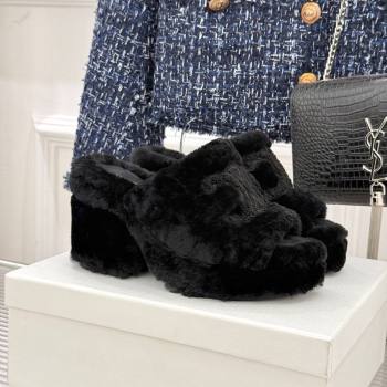 Celine Triomphe Wool Platform Slides Sandal 8cm Black 2025 7027801 (MD-251024077)