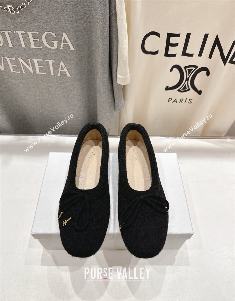 Celine Abby Ballerinas Flat in Alpaca Wool Fabric with Bow Black 2025 (MD-251024022)
