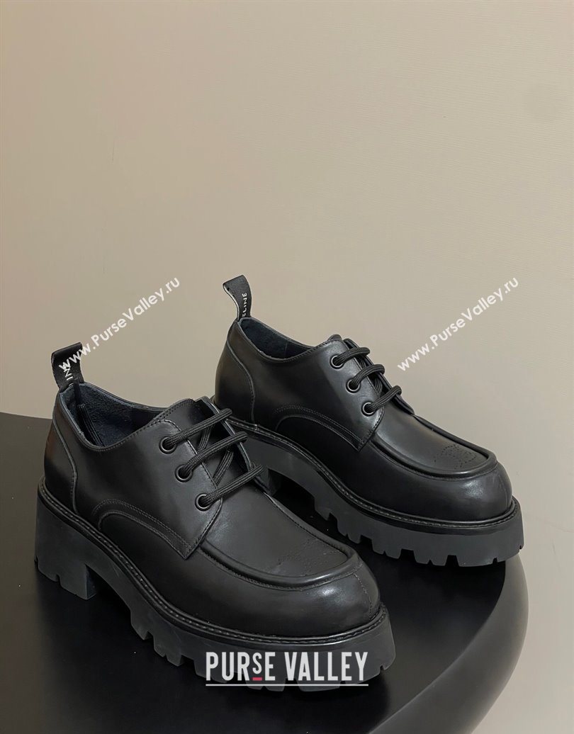 Celine Triomphe Platform Derbies laced-up Shoes 6cm in Calfskin Leather Black 2025 CE102405 (MD-251024060)