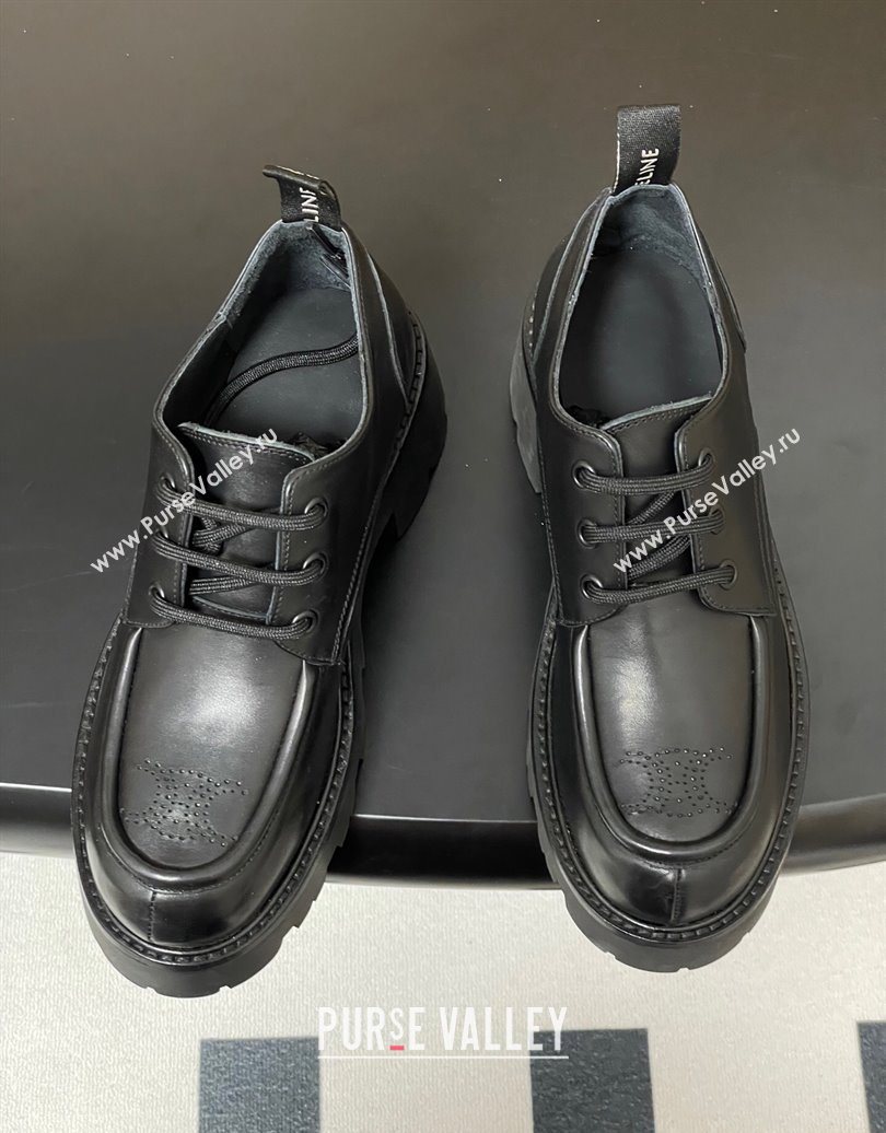 Celine Triomphe Platform Derbies laced-up Shoes 6cm in Calfskin Leather Black 2025 CE102405 (MD-251024060)