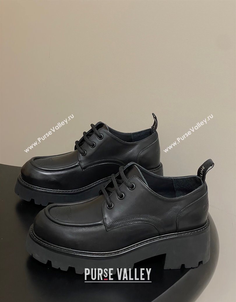 Celine Triomphe Platform Derbies laced-up Shoes 6cm in Calfskin Leather Black 2025 CE102405 (MD-251024060)