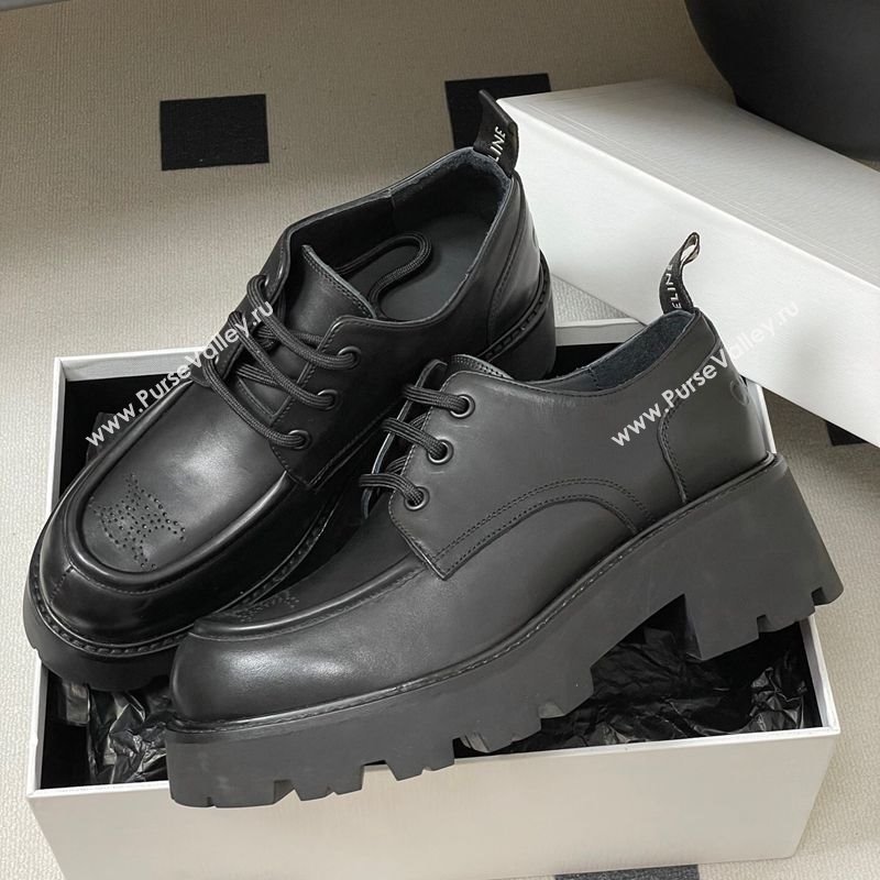 Celine Triomphe Platform Derbies laced-up Shoes 6cm in Calfskin Leather Black 2025 CE102405 (MD-251024060)