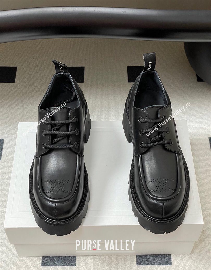 Celine Triomphe Platform Derbies laced-up Shoes 6cm in Calfskin Leather Black 2025 CE102405 (MD-251024060)