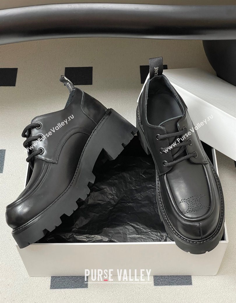 Celine Triomphe Platform Derbies laced-up Shoes 6cm in Calfskin Leather Black 2025 CE102405 (MD-251024060)