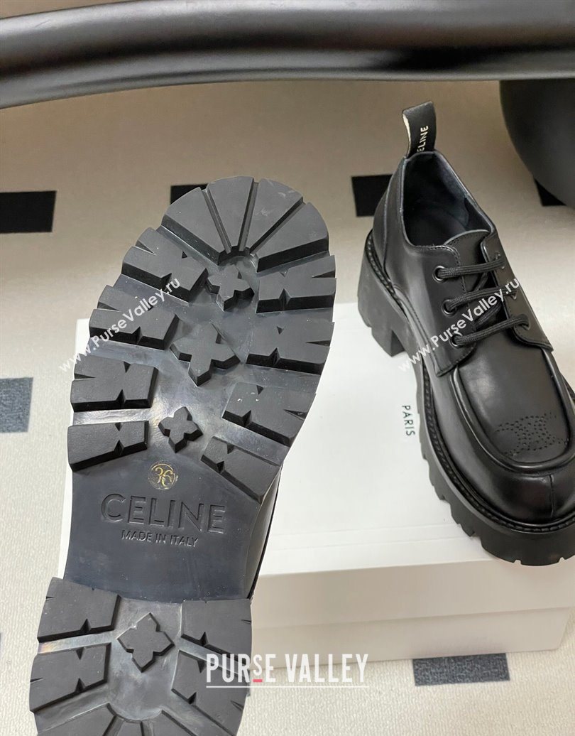 Celine Triomphe Platform Derbies laced-up Shoes 6cm in Calfskin Leather Black 2025 CE102405 (MD-251024060)
