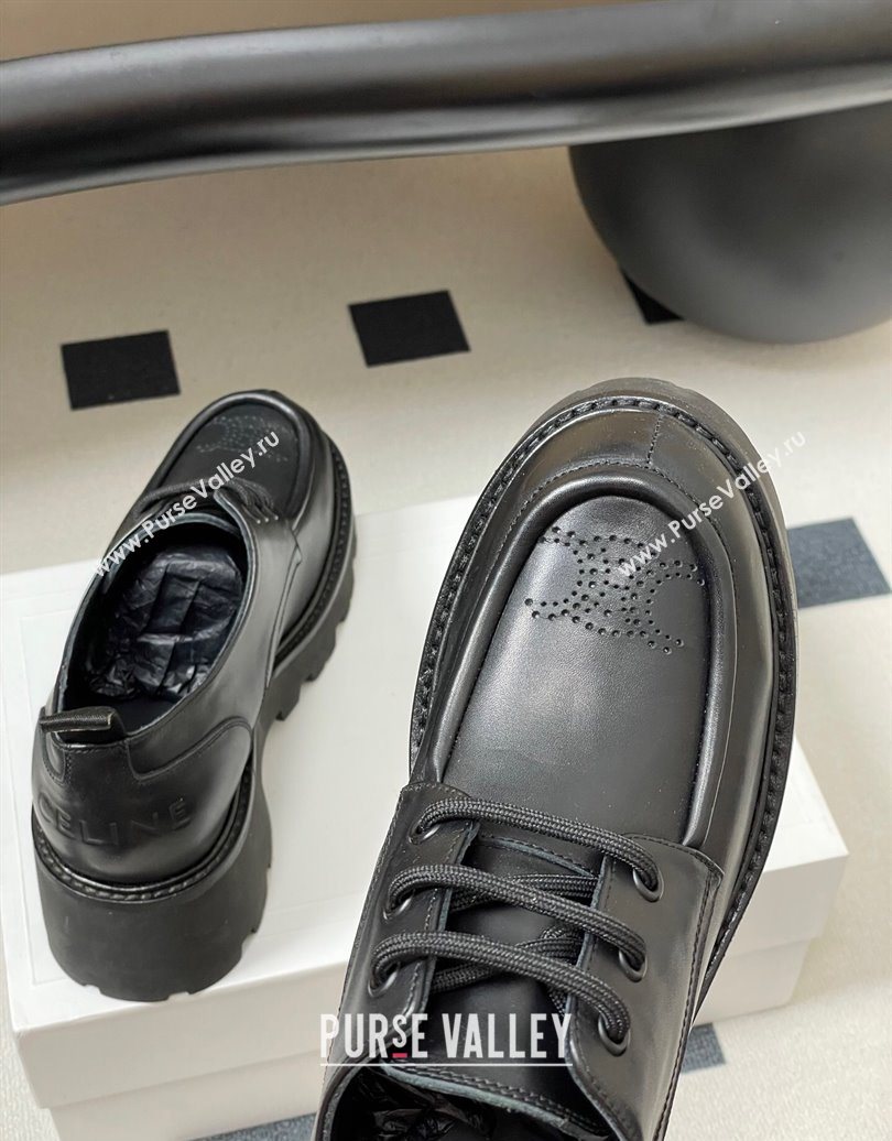 Celine Triomphe Platform Derbies laced-up Shoes 6cm in Calfskin Leather Black 2025 CE102405 (MD-251024060)