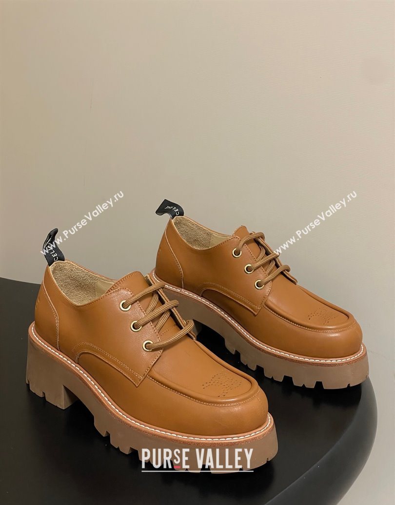 Celine Triomphe Platform Derbies laced-up Shoes 6cm in Calfskin Leather Brown 2025 CE102405 (MD-251024061)