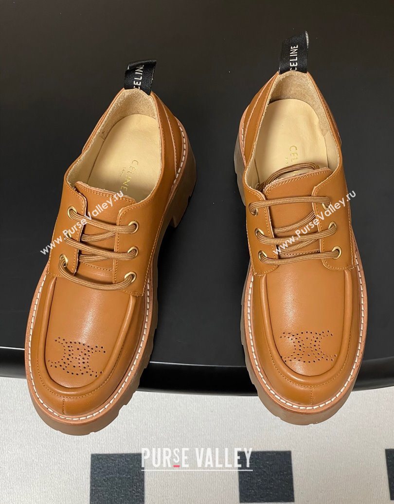 Celine Triomphe Platform Derbies laced-up Shoes 6cm in Calfskin Leather Brown 2025 CE102405 (MD-251024061)