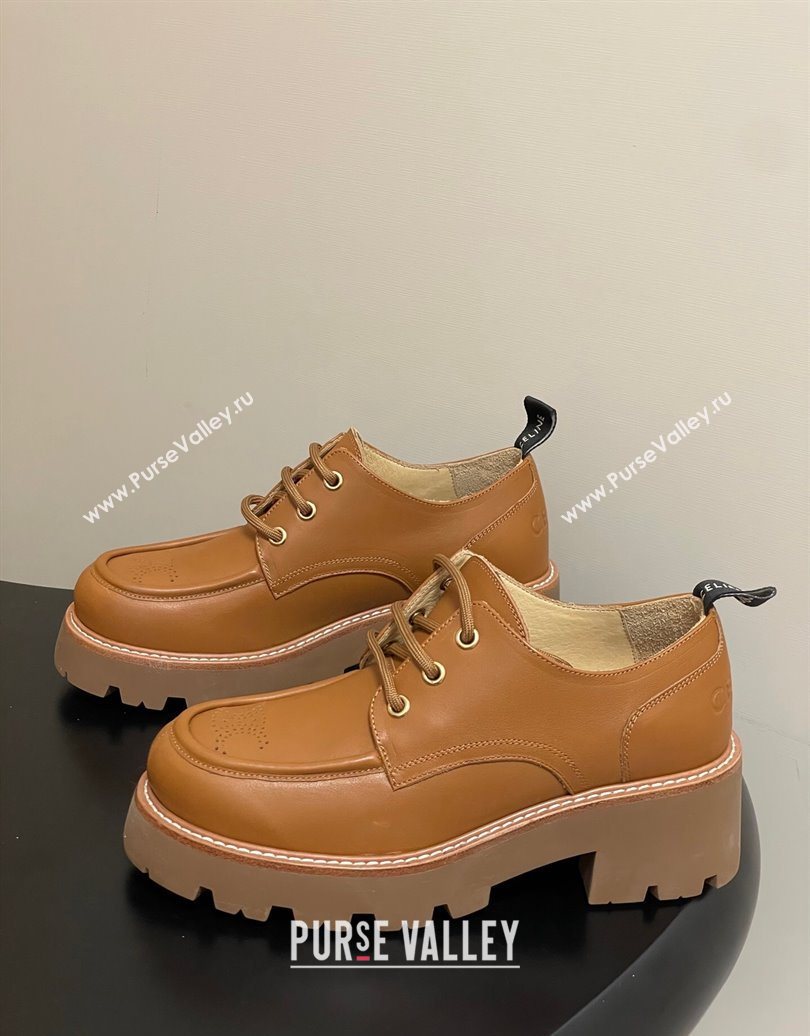 Celine Triomphe Platform Derbies laced-up Shoes 6cm in Calfskin Leather Brown 2025 CE102405 (MD-251024061)