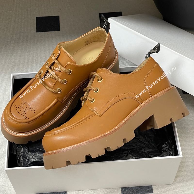 Celine Triomphe Platform Derbies laced-up Shoes 6cm in Calfskin Leather Brown 2025 CE102405 (MD-251024061)