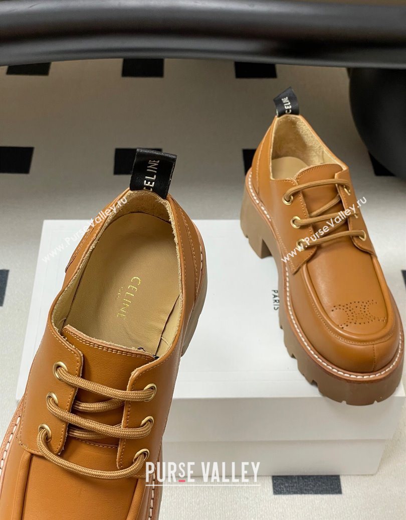 Celine Triomphe Platform Derbies laced-up Shoes 6cm in Calfskin Leather Brown 2025 CE102405 (MD-251024061)